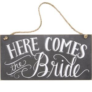 Chalk Art Wedding Sign-Here comes the bride